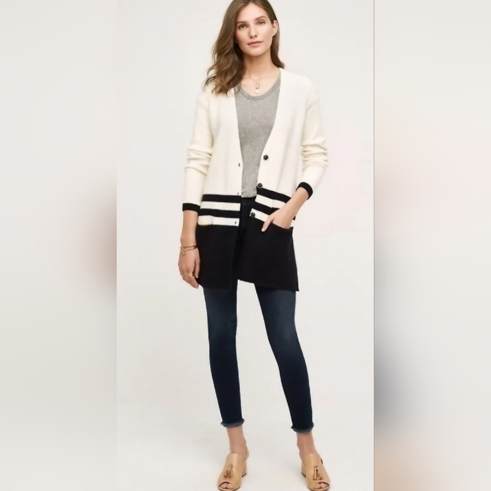 Women's Black and White Cardigan Sweater